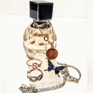 New VS gold tone bottle charm - givenchy Earring - rose AU So ring - necklace